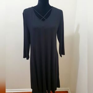 NWT Chico's black knit dress with 3/4 sleeves, a V-neckline, and a pullover Sz M